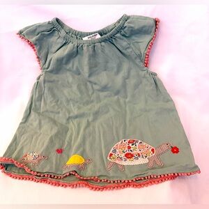 Baby Boden Green Blouse with Turtles Appliqué